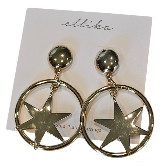 Ettika Star Hoop Dangle Earrings 18KP Statement Dramatic Bold Night Out - Picture 2 of 7